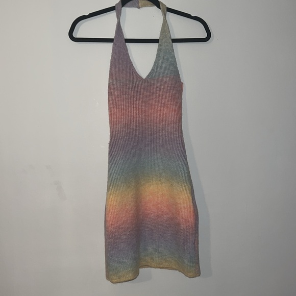 beginning boutique Cloud Nine Halter Mini Dress Rainbow - Picture 5 of 5
